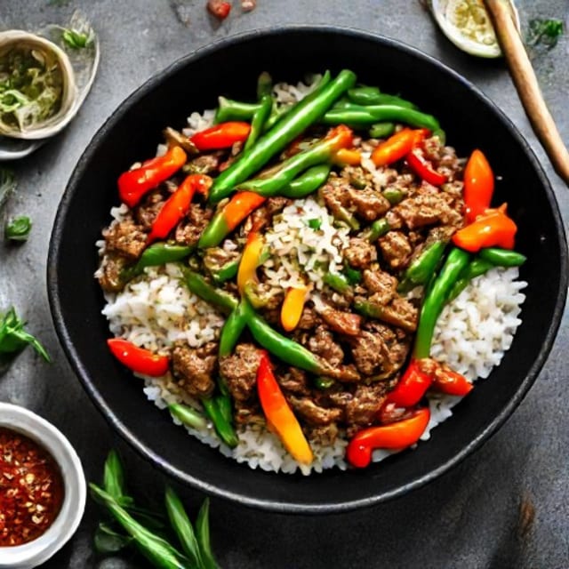 C14. StirFry Lemongrass Pork w/ Rice (Com Heo Xao Xa).
