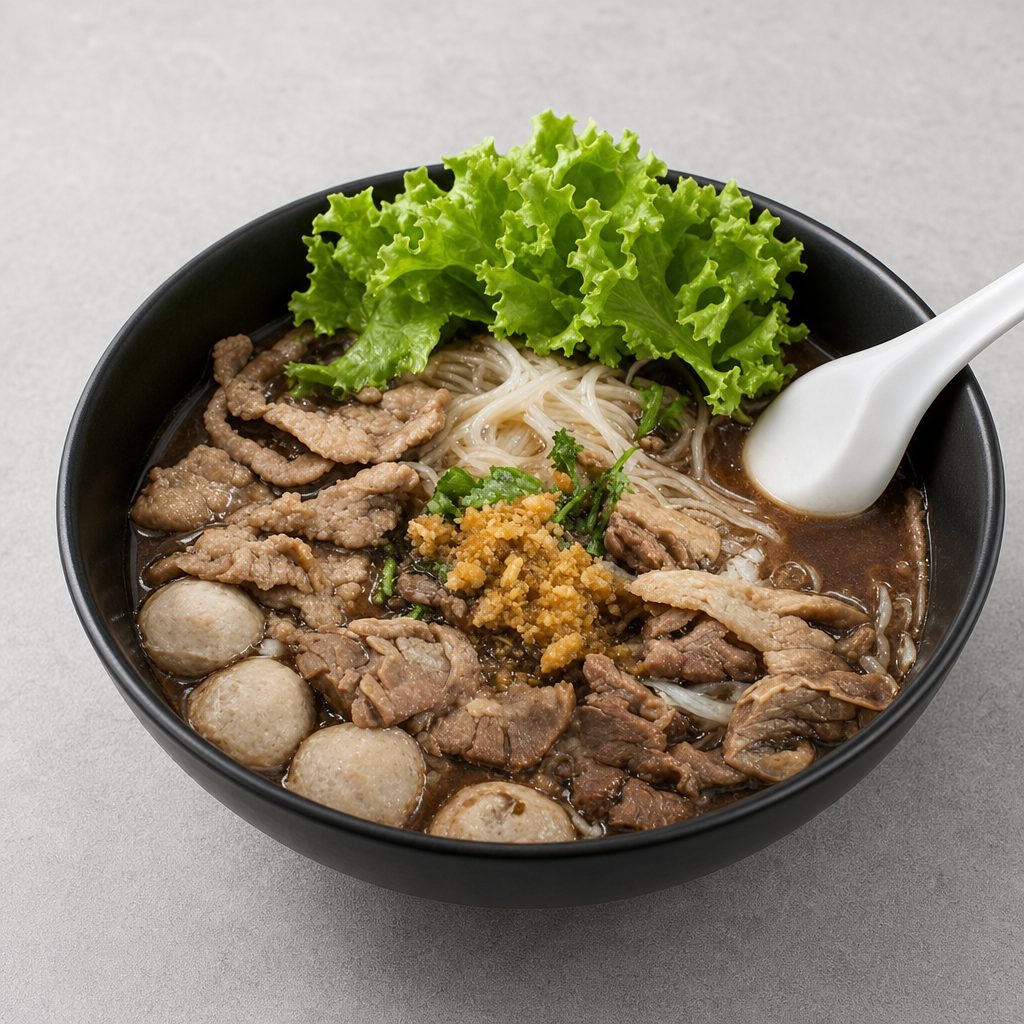 P2. Rare, Well-Done, Flank, Meatballs Beef Noodle Soup (T, C, N, BV).