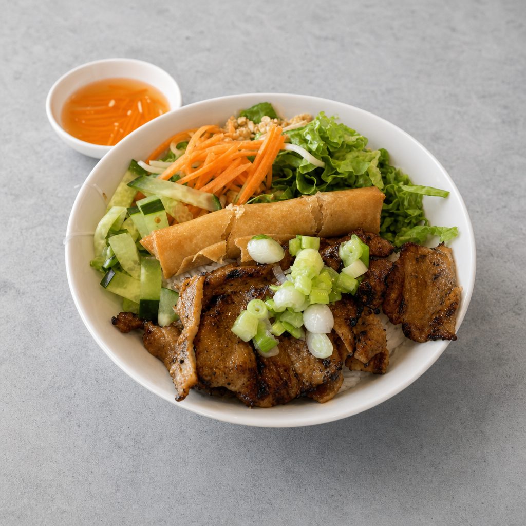 D3. Grilled Beef + Fried Roll over Vermicelli (Bun Bo CG).