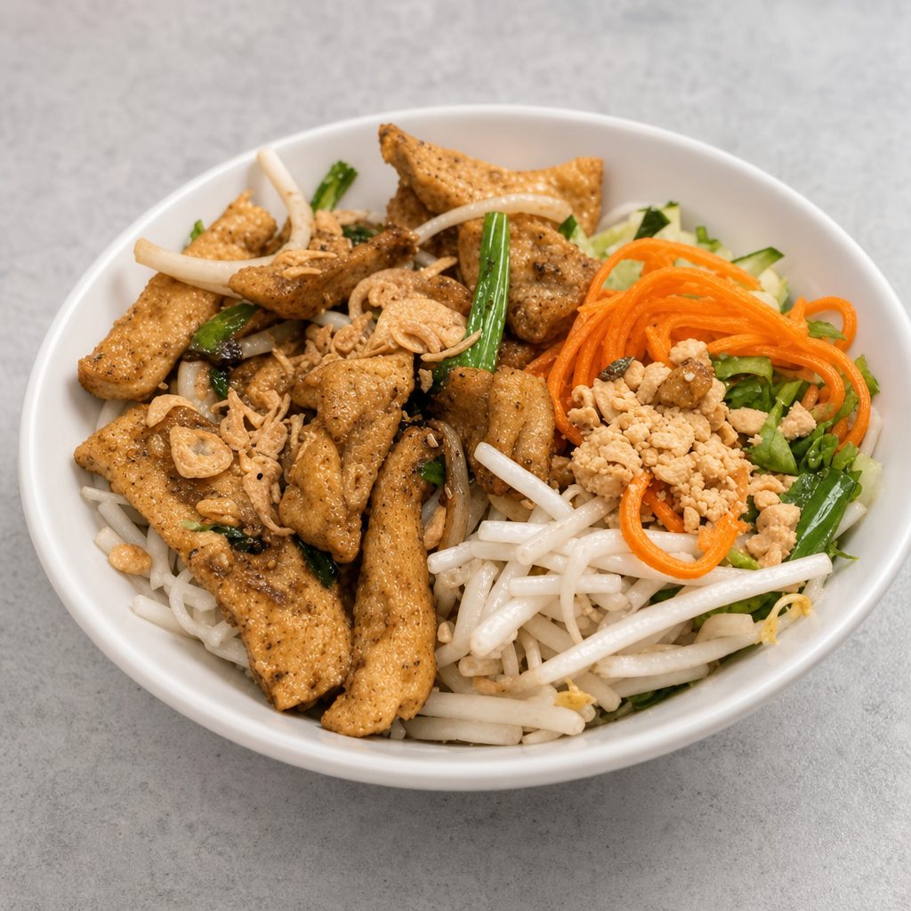 V4. Stir fry Tofu w/ Vermicelli (Bun Tofu Xao).