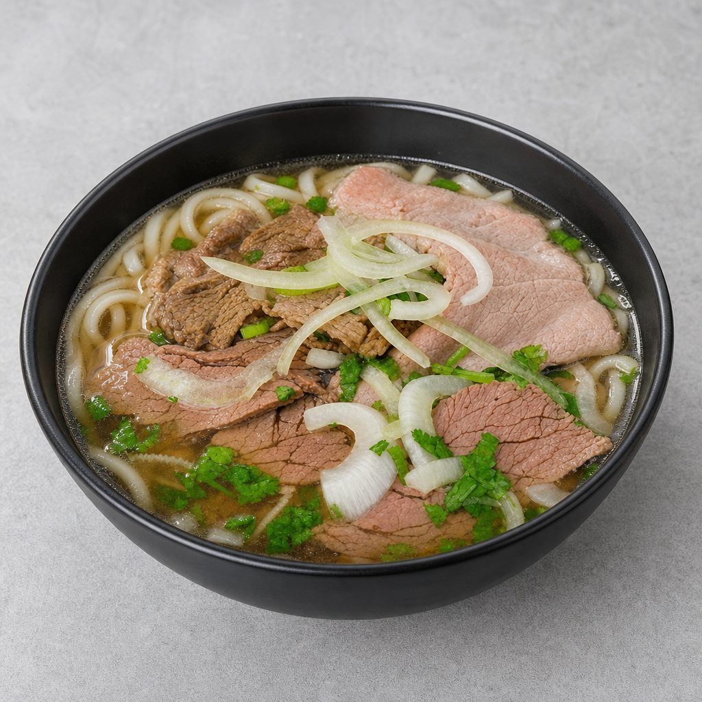 P5. Rare, welldone, flank Noodle Soup (T,C,N).