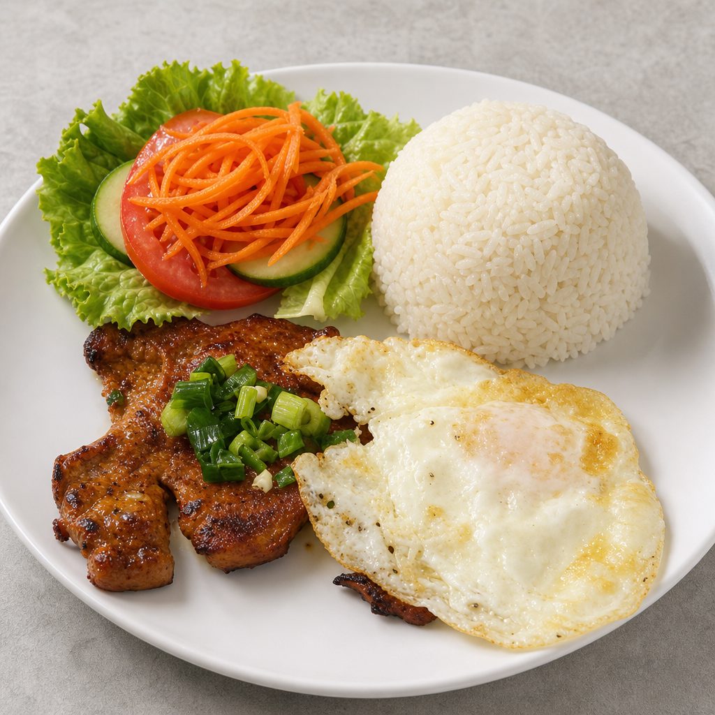 C6. Grilled Pork Chop & Fried Egg w/ Rice (Com Suon Trung).