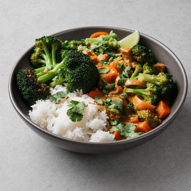 V3. Stir fry Broccoli & Tofu over Rice (Com Tofu Bong Cai Xao).