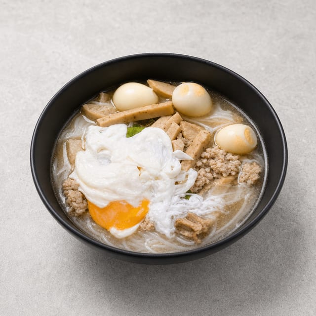 T15. Fried Quails Egg w/ Egg Noodle Soup (Mi Chim Cut).