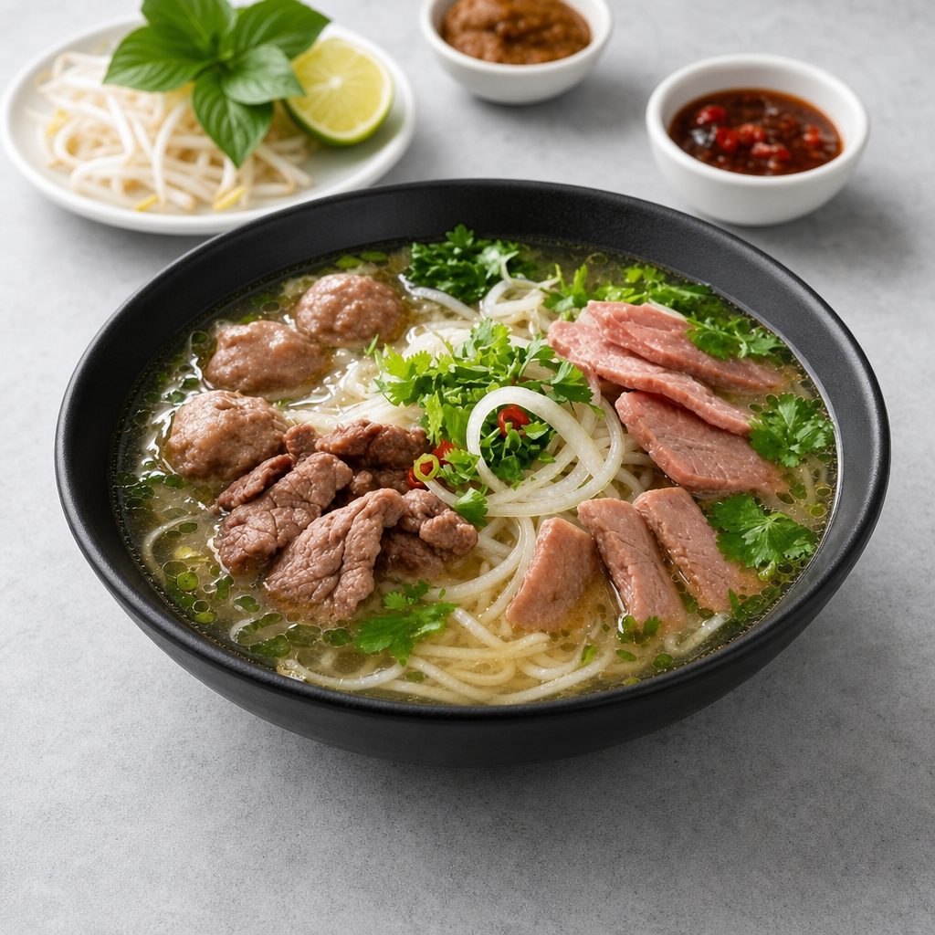 P3. Welldone, Flank, Fatty flank, Tendon Noodle Soup (C,N,G\,G).