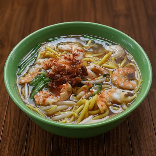 T12. BBQ Pork & Shrimp w/ Egg Noodle Soup (Mi Xa Xiu, tom).