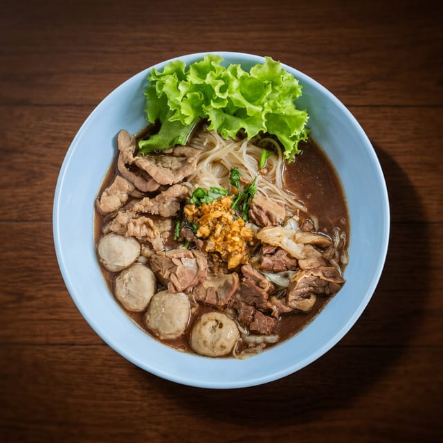 P2. Rare, Well-Done, Flank, Meatballs Beef Noodle Soup (T, C, N, BV).