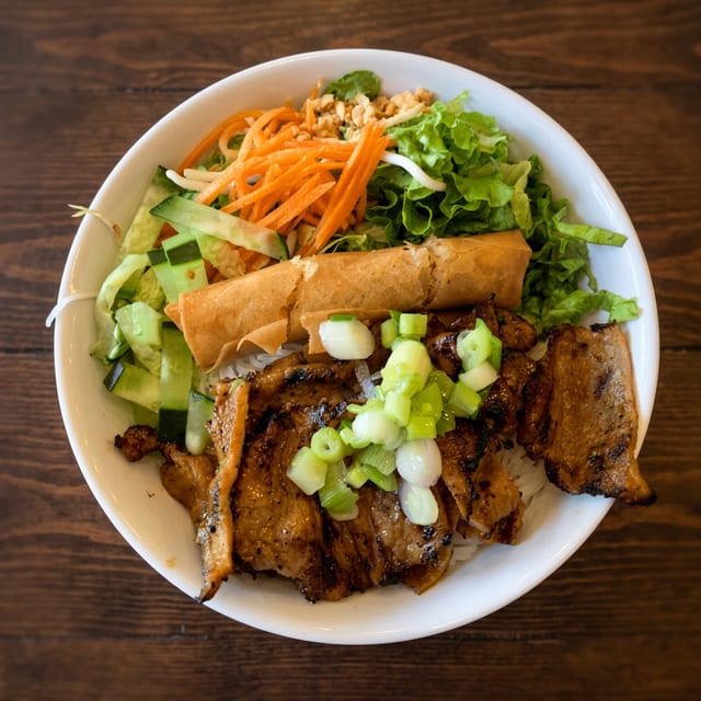 D3. Grilled Beef + Fried Roll over Vermicelli (Bun Bo CG).